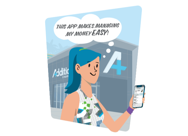 Girl holding her mobile phone with the Digital Banking app