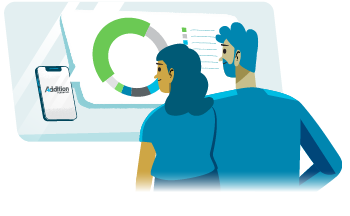 Two people looking at the mobile app