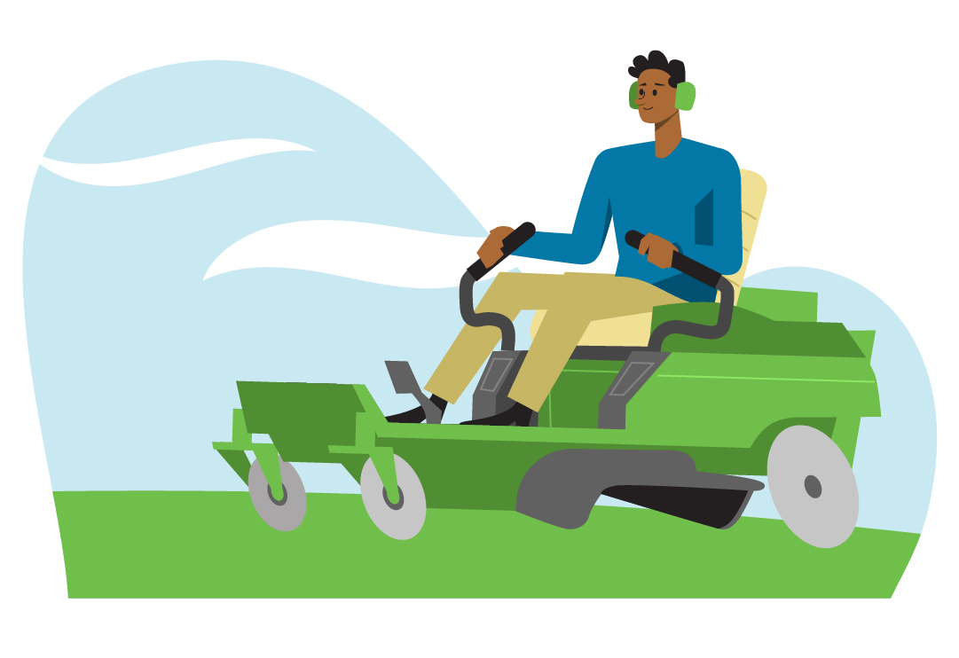 Man on a riding lawnmower