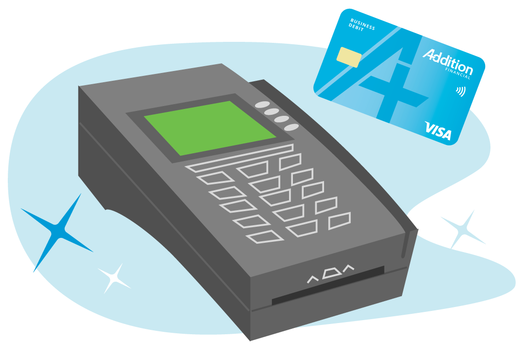 Card swiping device with business debit card