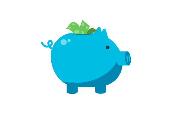 Piggy bank with money coming out