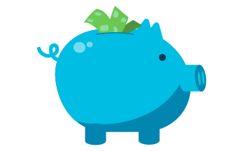 Piggy bank with money coming out