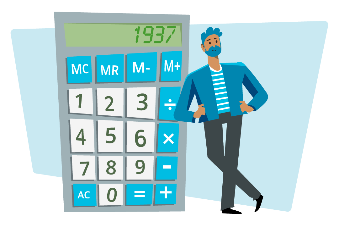 Man leaning on a calculator